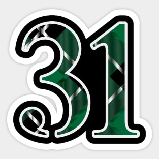 31 Sports Jersey Number Green Black Flannel Sticker